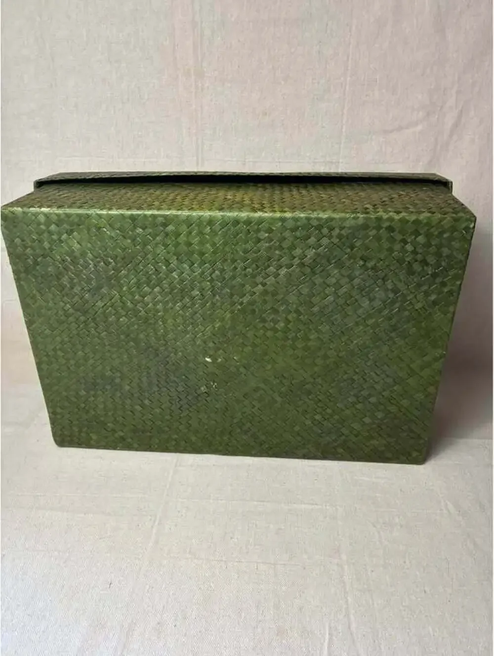 Vintage Woven Green Palm Leaf Storage Box